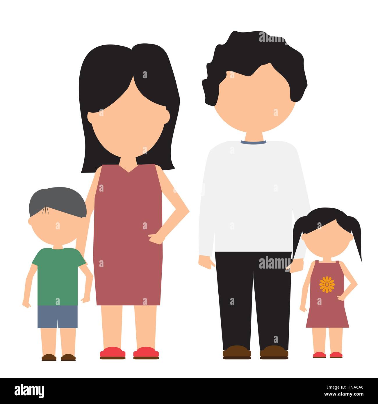 Glückliche Familie Vektor Icon mit flachen und festen Farbdesign. Familienbild mit Minimalismusstil. Stock Vektor