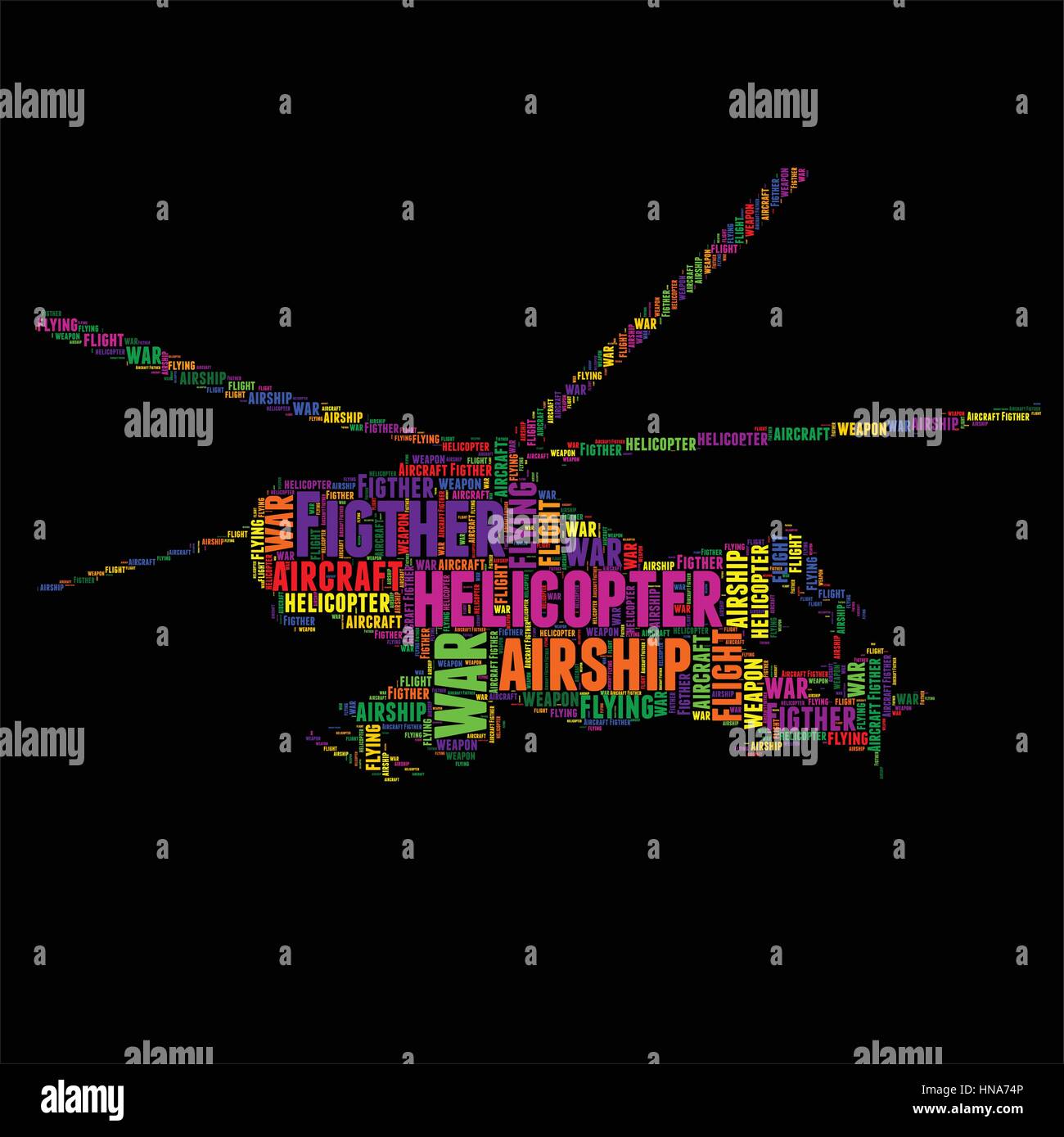 Hubschrauber Typografie Wort Wolke bunte Vektor-illustration Stock Vektor