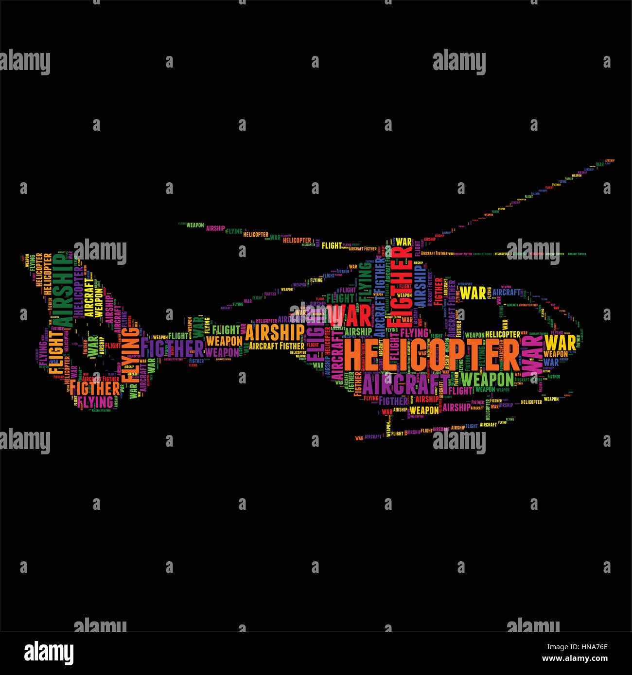 Hubschrauber Typografie Wort Wolke bunte Vektor-illustration Stock Vektor