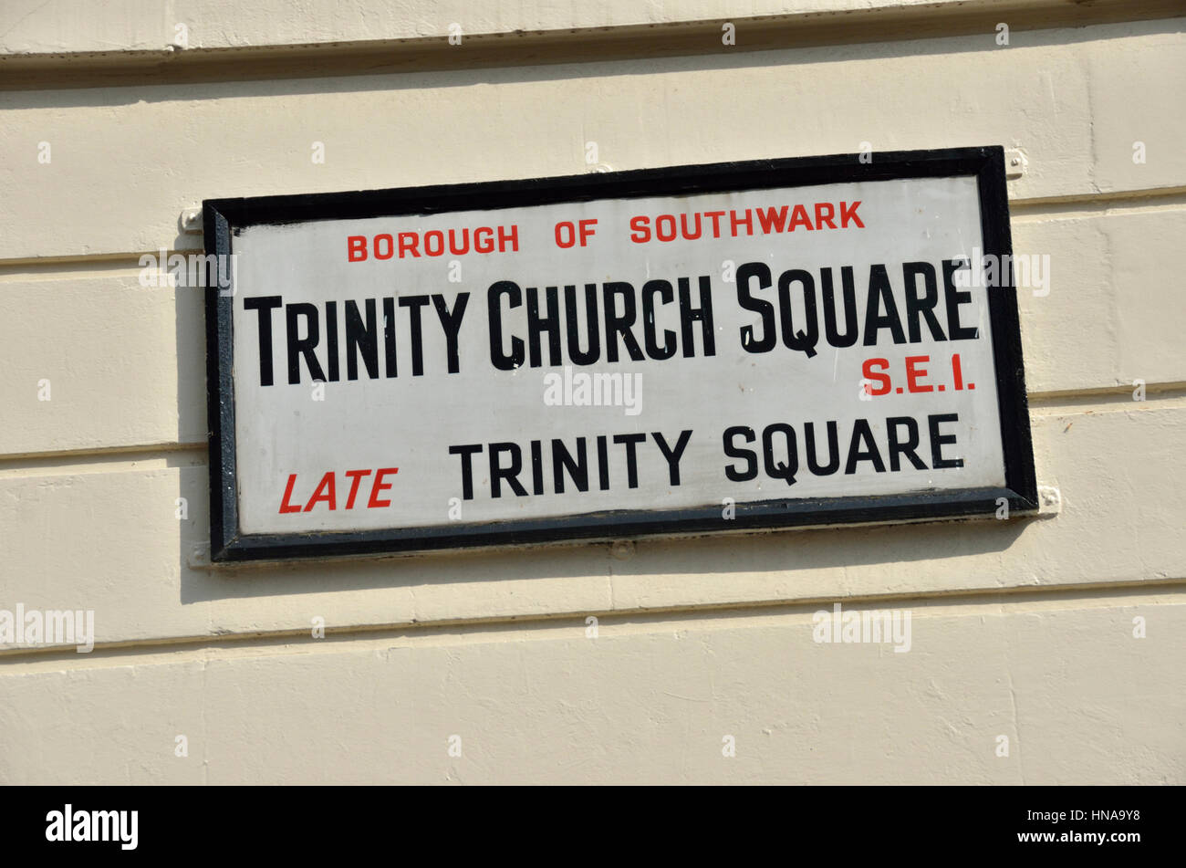 Trinity Kirche Platz SE1 Straßenschild, Southwark, London, UK. Stockfoto