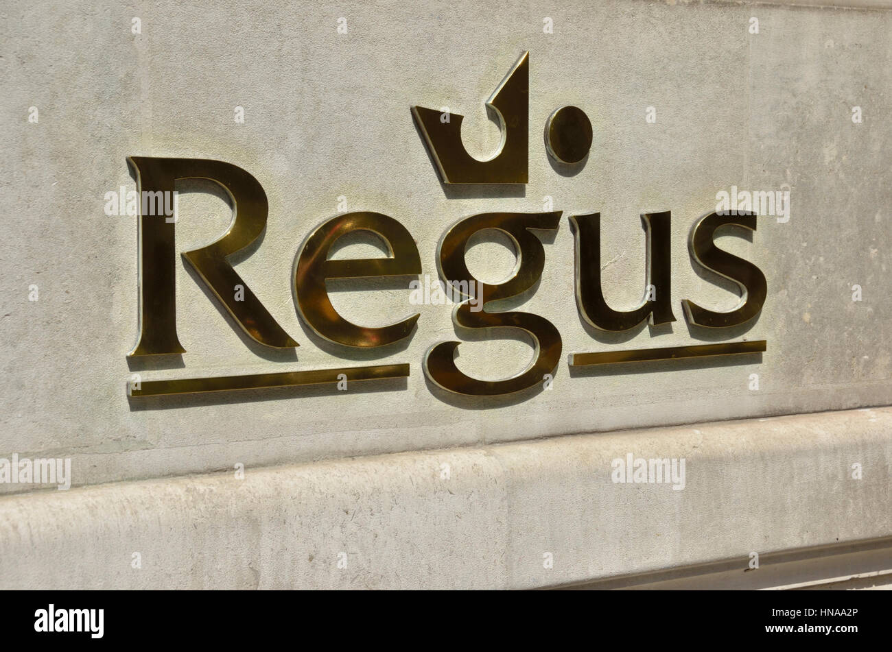 Regus Arbeitsbereich Anbieter Logo, London, UK. Stockfoto