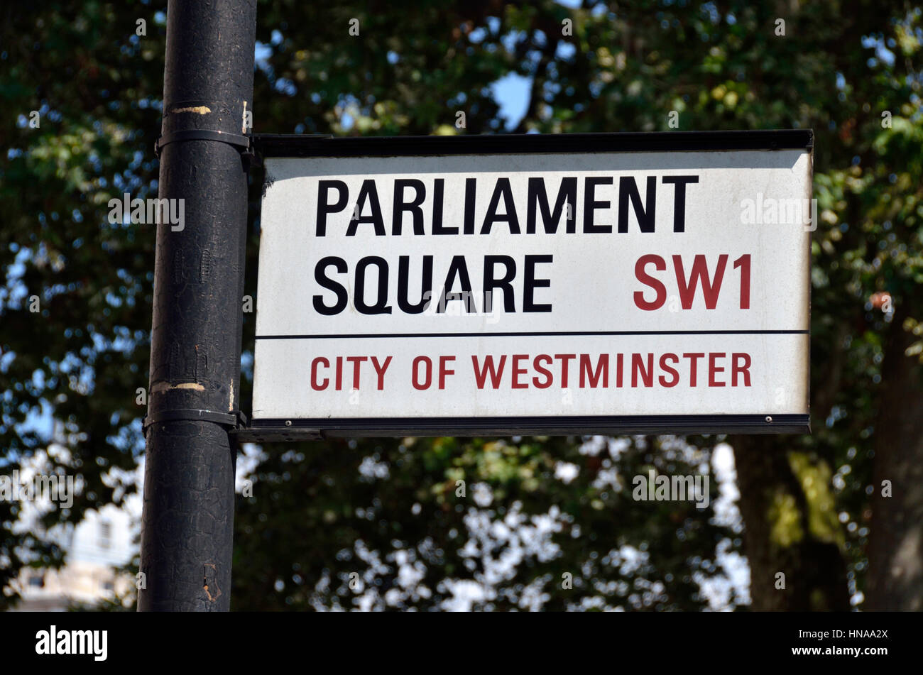 Parliament Square SW1 Straßenschild, London, UK. Stockfoto