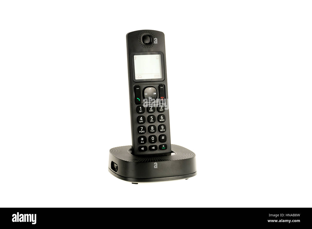 moderne schnurlose Dect-Telefon mit Ladestation und Anzeige auf Stockfoto