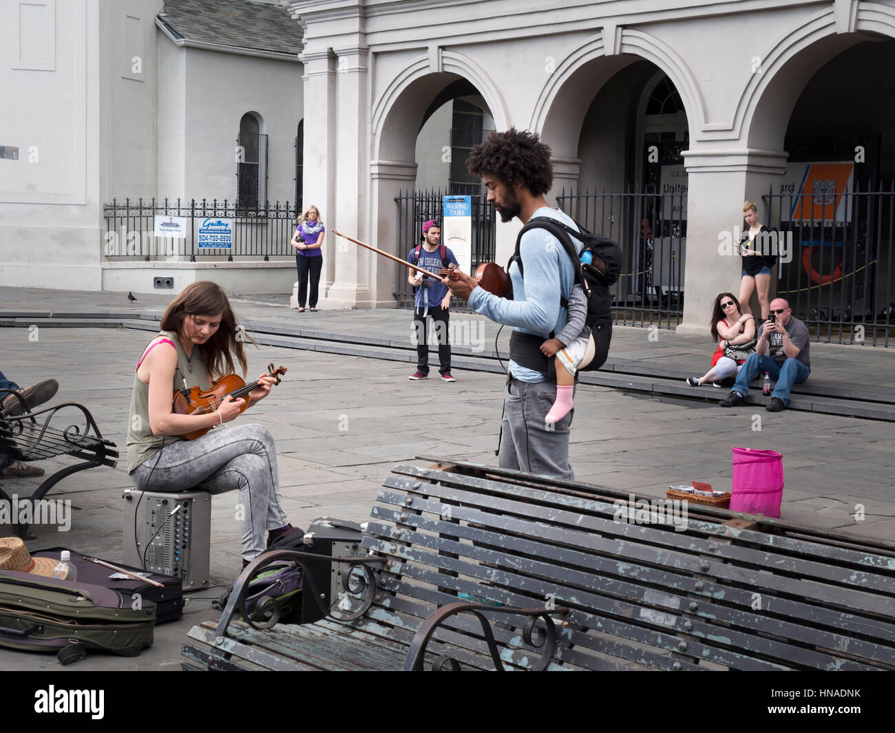Straßenmusikanten am Jackson Square, French Quarter, New Orleans Stockfoto