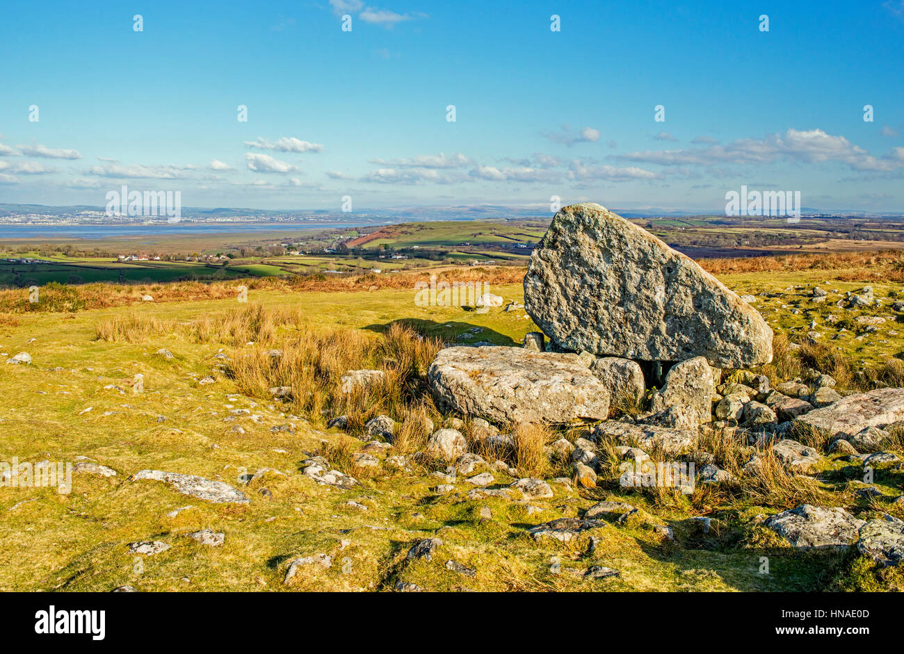 Arthur Stein, eine neolithische Grabkammer hoch auf Cefn Bryn Ridge Halbinsel Gower, South Wales, Australia Stockfoto