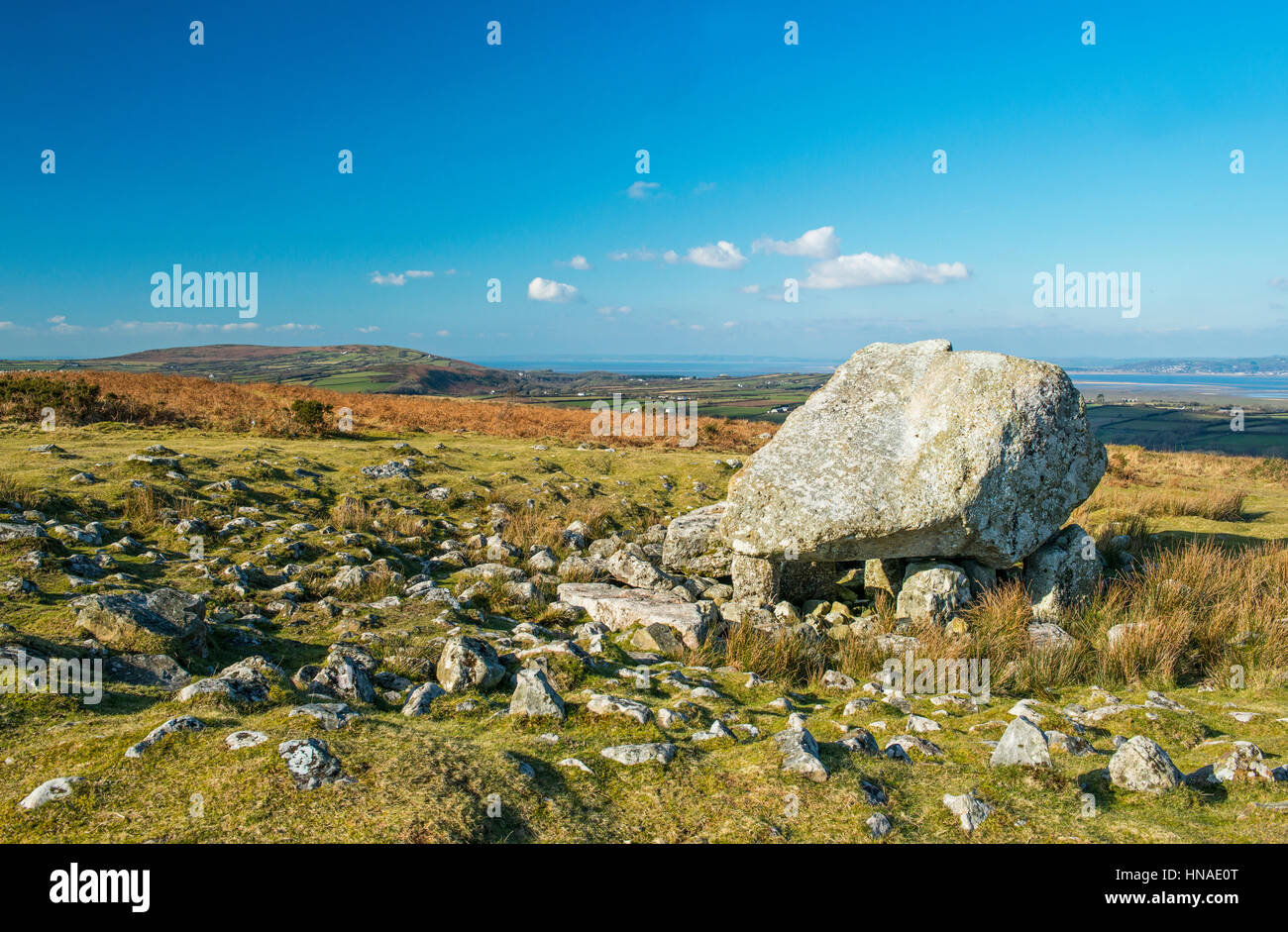 Arthur Stein, eine neolithische Grabkammer hoch auf Cefn Bryn Ridge Halbinsel Gower, South Wales, Australia Stockfoto