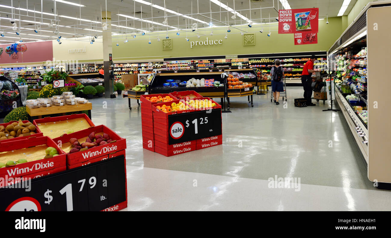 Innen Winn-Dixie-Lebensmittelgeschäft, Supermarkt-Kette, St. James City, Florida, USA Stockfoto