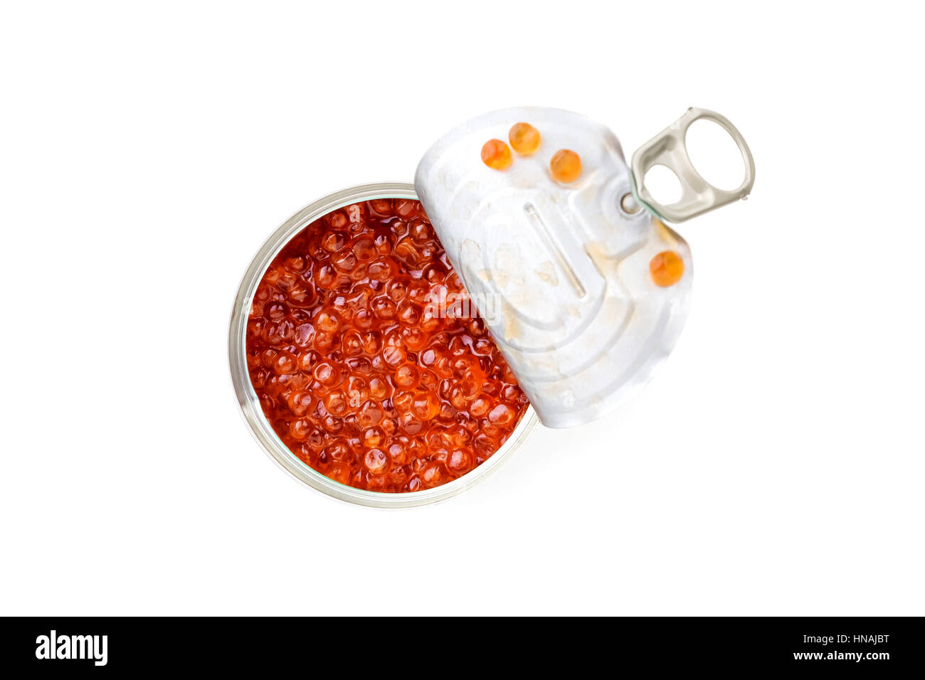 roter Kaviar auf silbernen Löffel Stockfoto