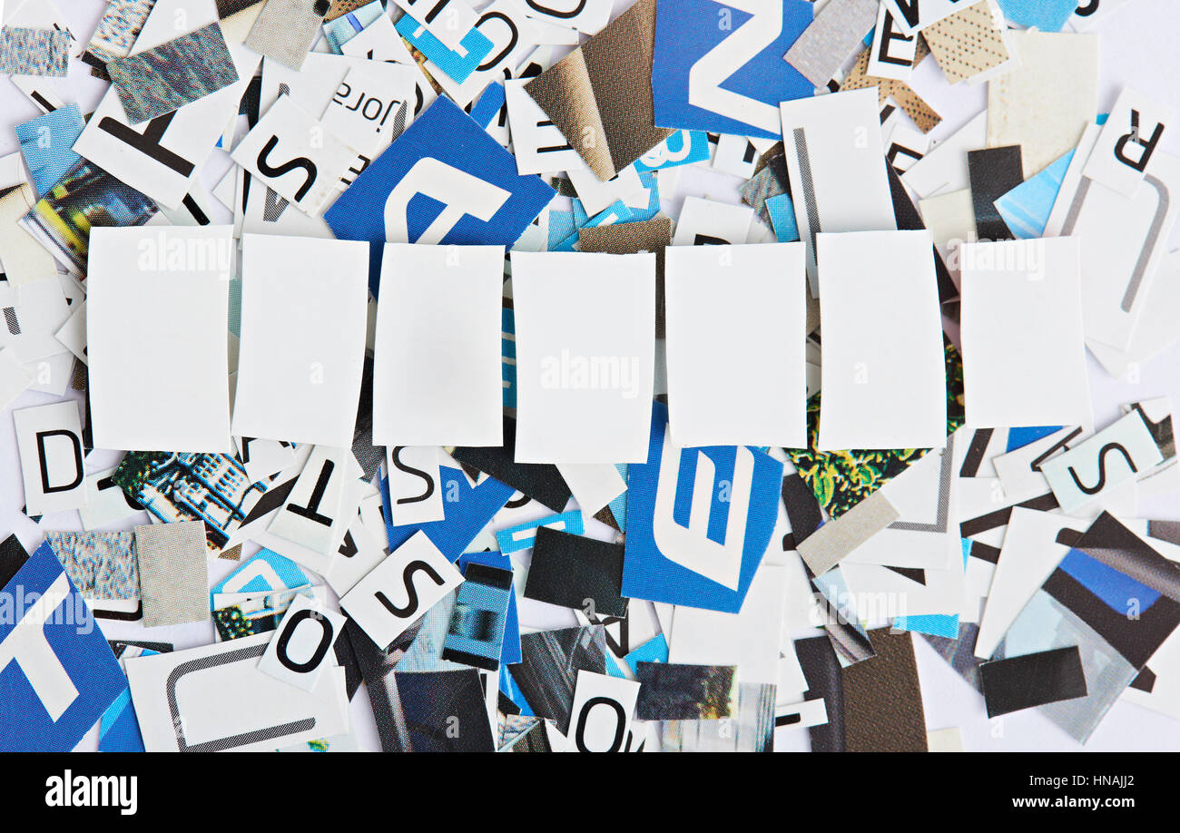 Leerer Raum für Wort aus ausgeschnittenen Buchstaben Magazin 8 acht Stockfoto