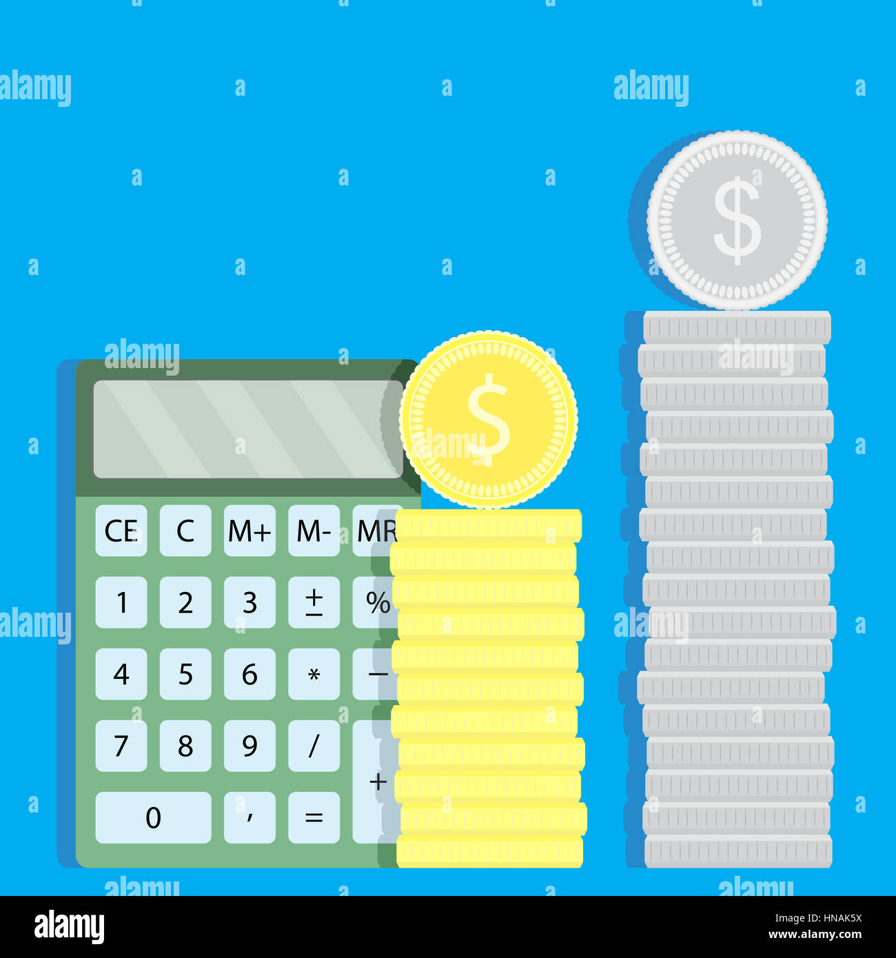 Zählen Sie Geld, mit Taschenrechner. Geldwährung und Investitionen, Vektor-illustration Stockfoto