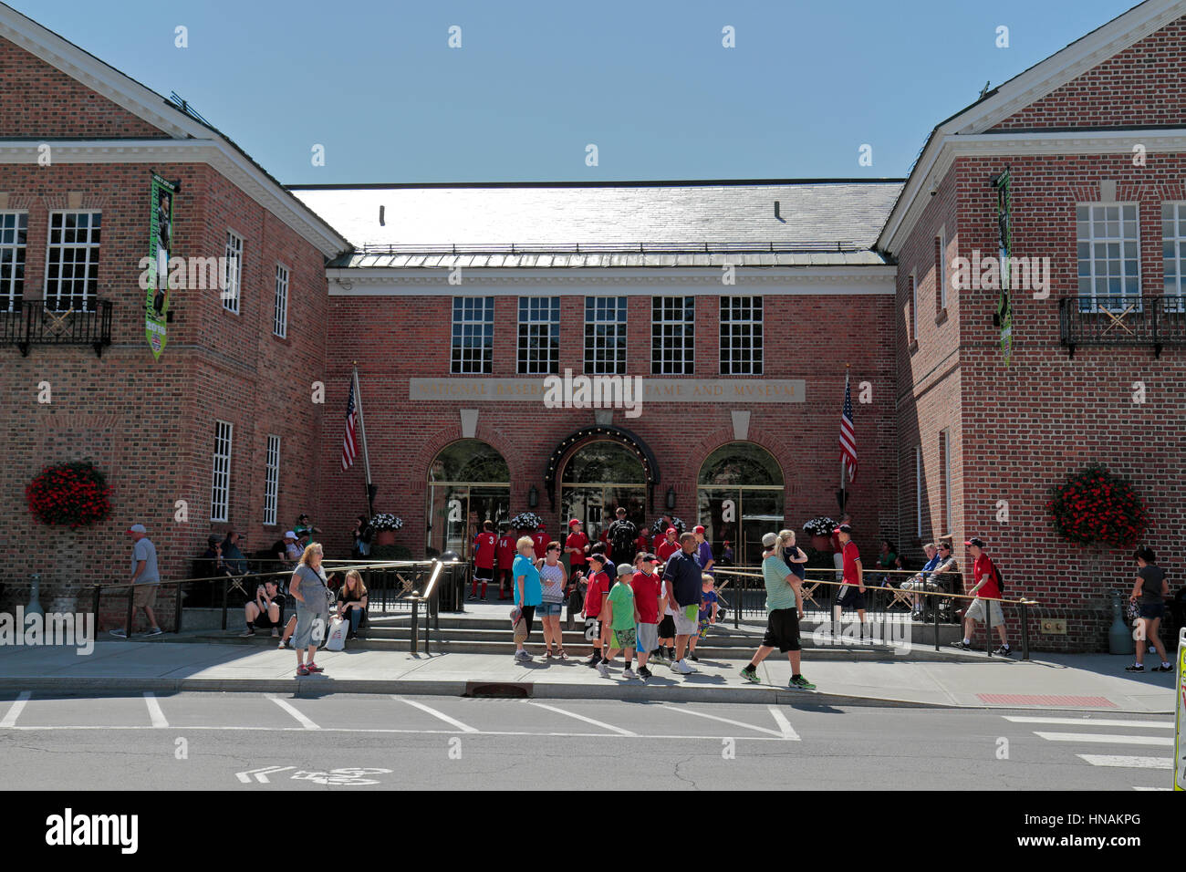Haupteingang, der Major League Baseball Hall Of Fame im historischen Cooperstown, Otsego County, New York, Vereinigte Staaten von Amerika. Stockfoto