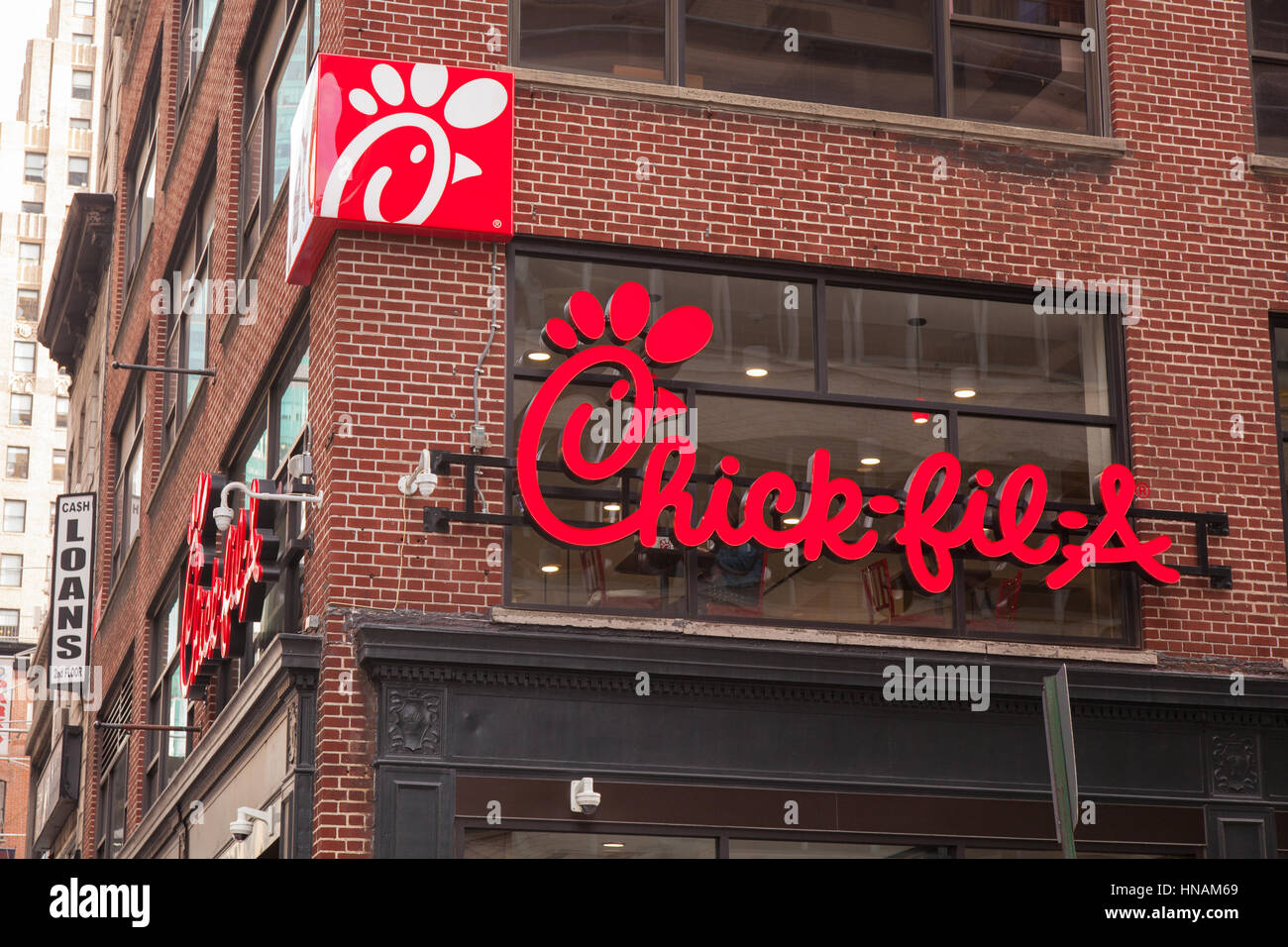 Chick-Fil-A Chicken Restaurant 1000 6th Ave, Manhattan, New York City, Vereinigte Staaten von Amerika. Stockfoto