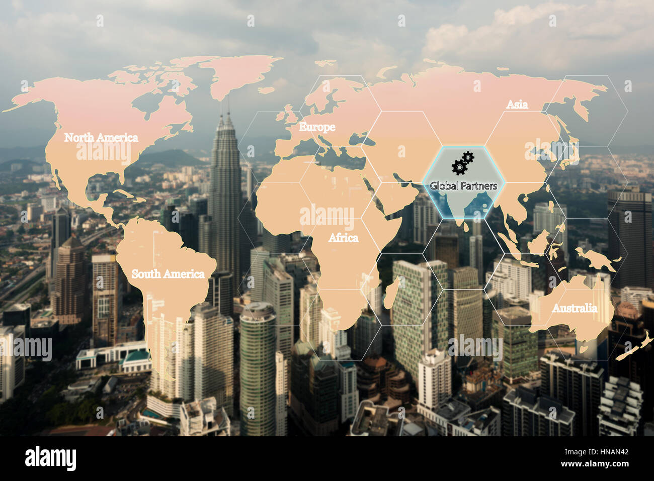 Globale Logistik-Partnerschaft-Anschluss für Logistik Import/Export Hintergrund Karte, Global Logistics network Transport Seeschifffahrt Stockfoto