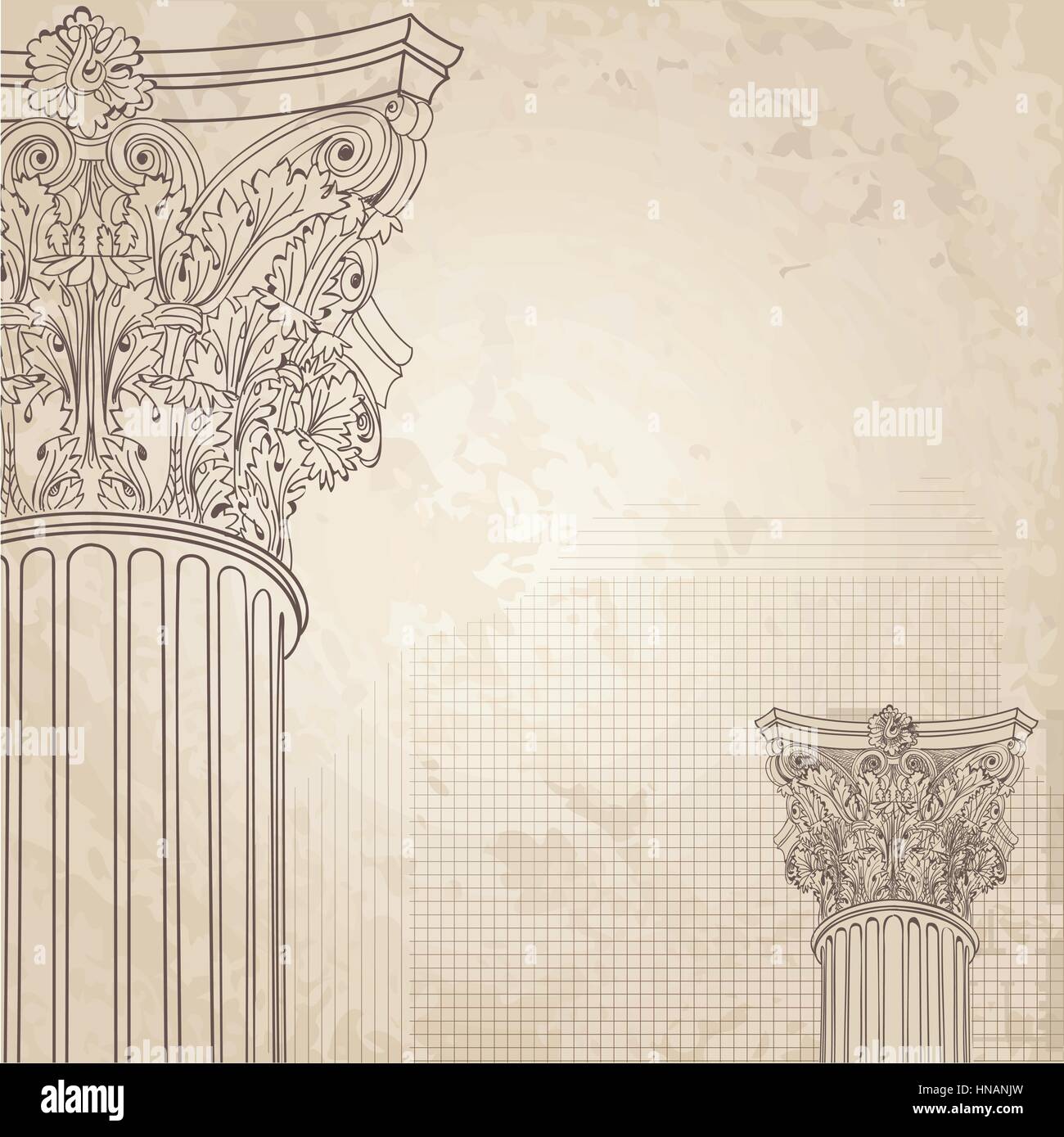 Klassischen Säulen nahtlose Hintergrund. Römischen korinthischen Säule. Abbildung onold Papier Hintergrund für Design Skizze Stock Vektor