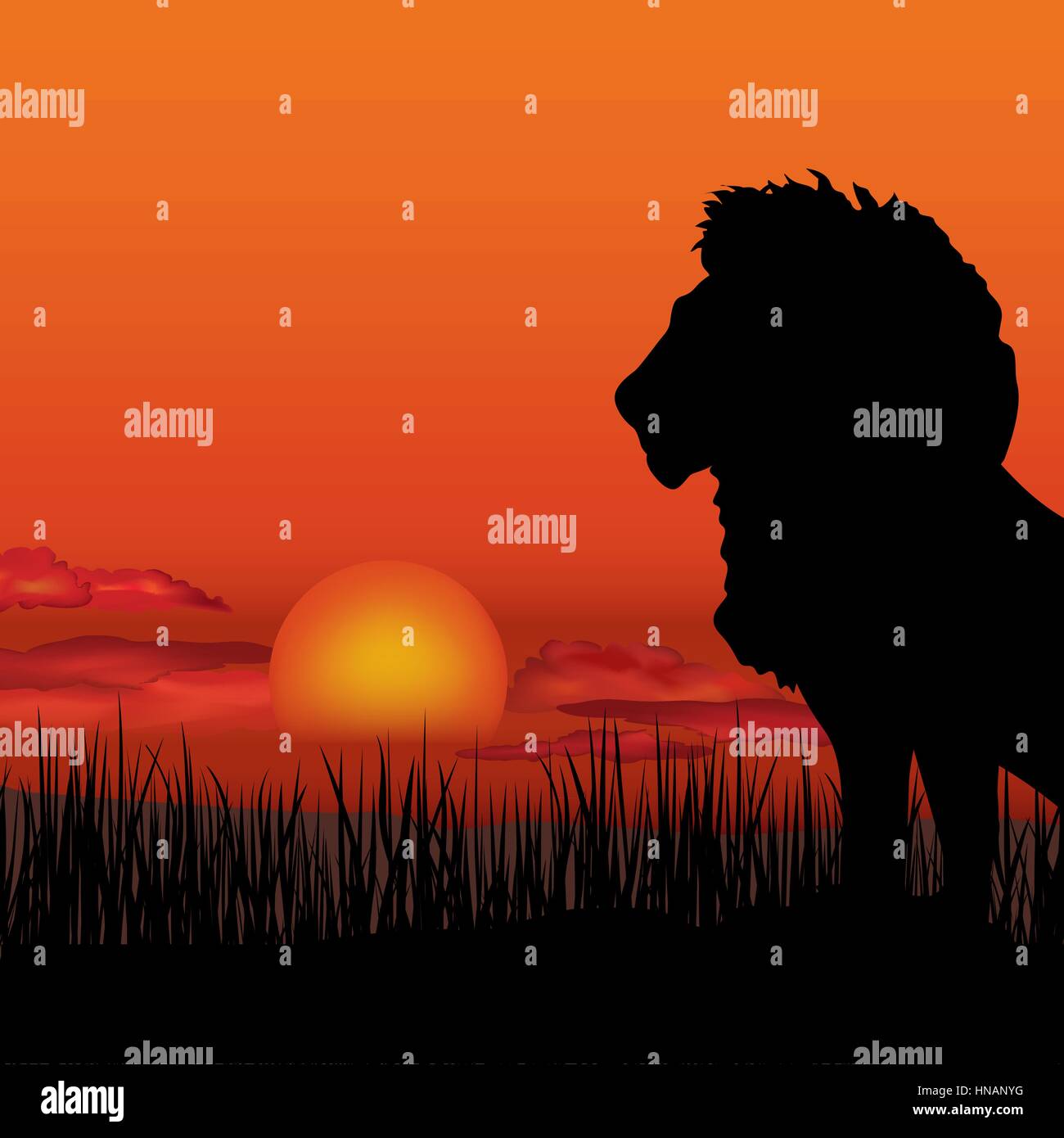 Afrikanische Landschaft Mit Tierischen Silhouette Savanne Sonnenuntergang Hintergrund Stock Vektorgrafik Alamy
