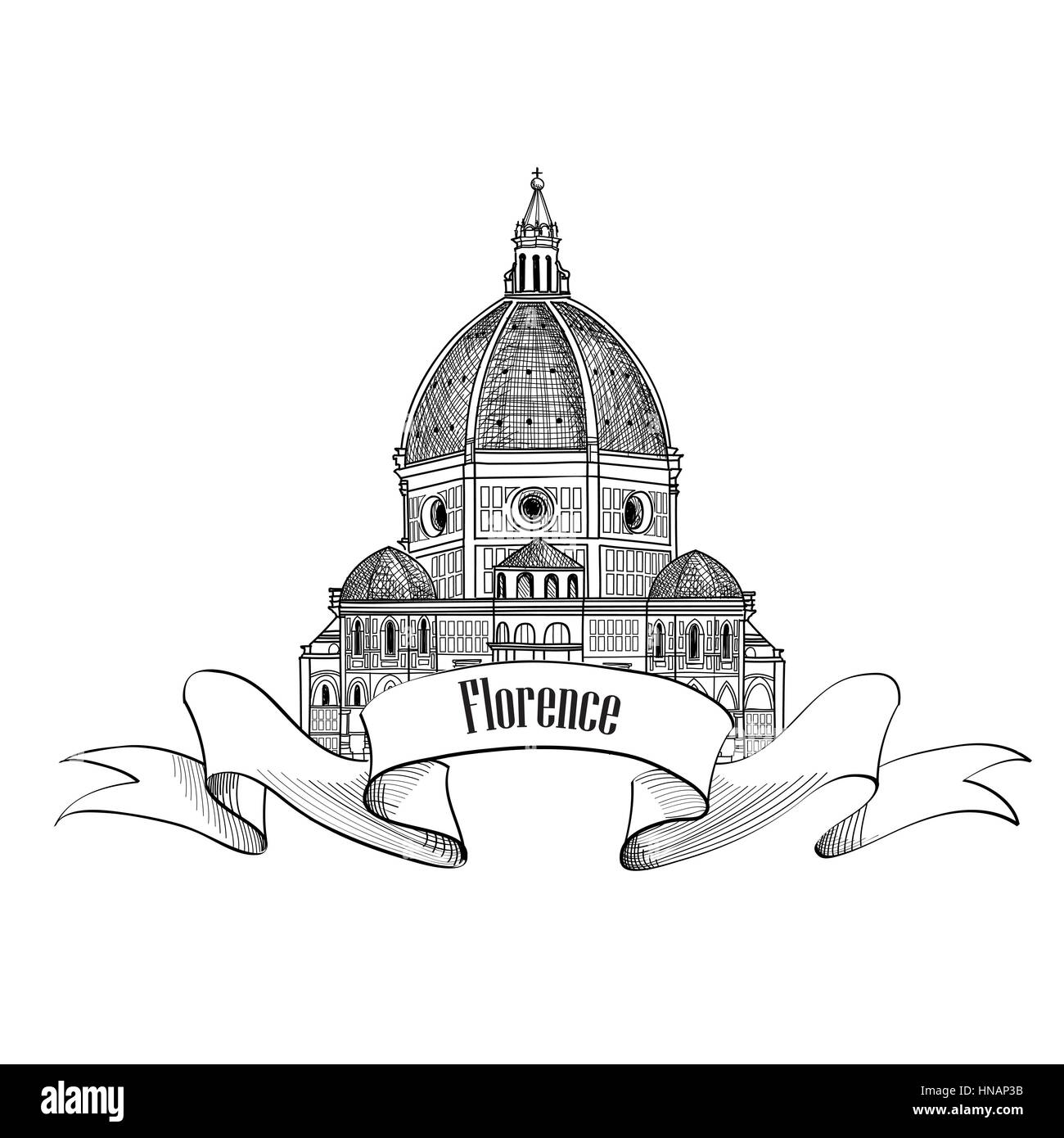Florenz Symbol. Reisen Italien Symbol. Hand gezeichnete Skizze. die Kathedrale von Santa Maria Del Fiore Stock Vektor