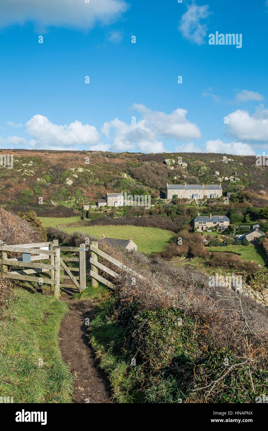 Die malerische und idyllische Küsten Dorf von Porthgwarra in Cornwall. Stockfoto