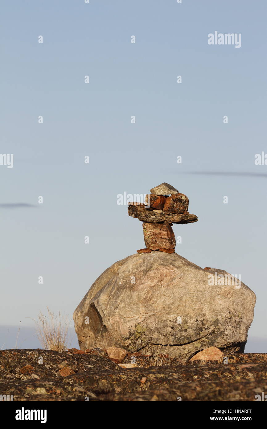 Kleinen Inukshuk oder Inuksuk in der Nähe von Baker Lake, Nunavut Stockfoto