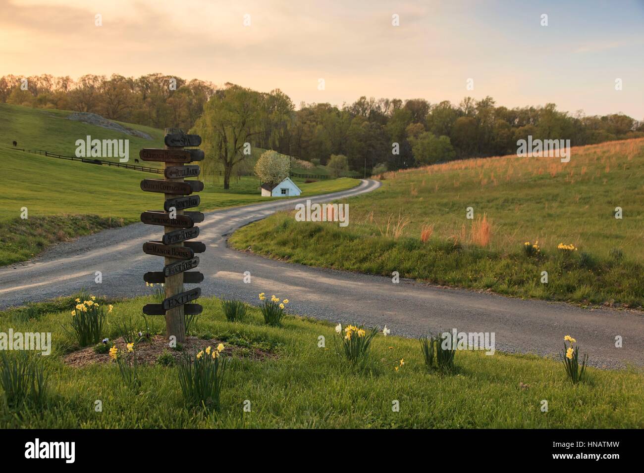 Straßen zusammenlaufen, Goodstone Inn, Middleburg, Virginia, USA. Stockfoto