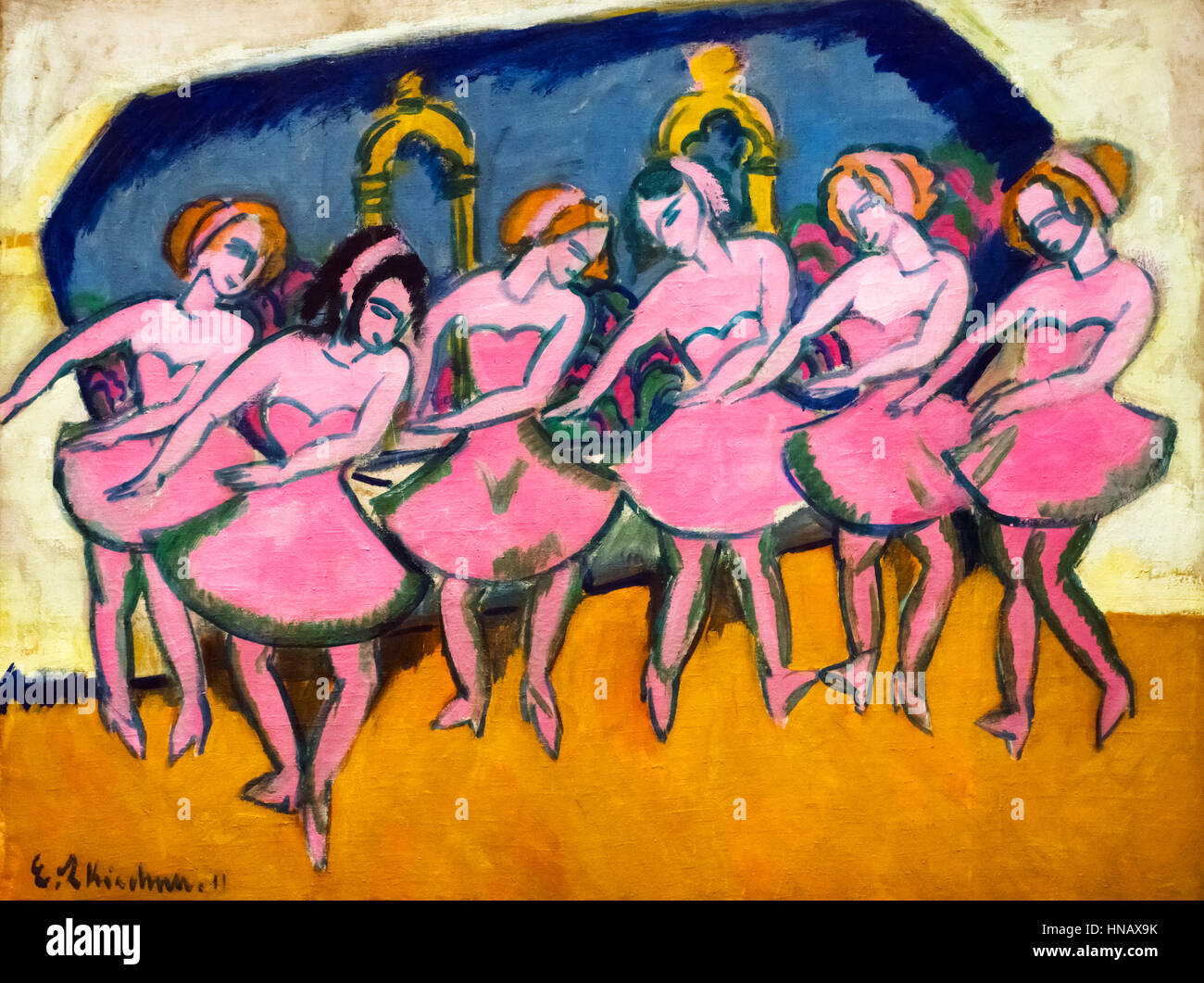 Kirchner, expressionistische Malerei. "Sechs Tänzer" von Kirchner (1880 – 1938), Öl auf Leinwand, 1911. Stockfoto