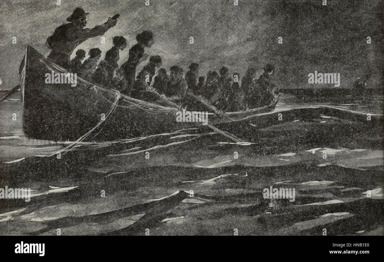 In der Dämmerung erschienen die Lichter von der Rettung Schiff Carpathia, am Horizont - wie gesagt, von Überlebenden der Titanic Stockfoto