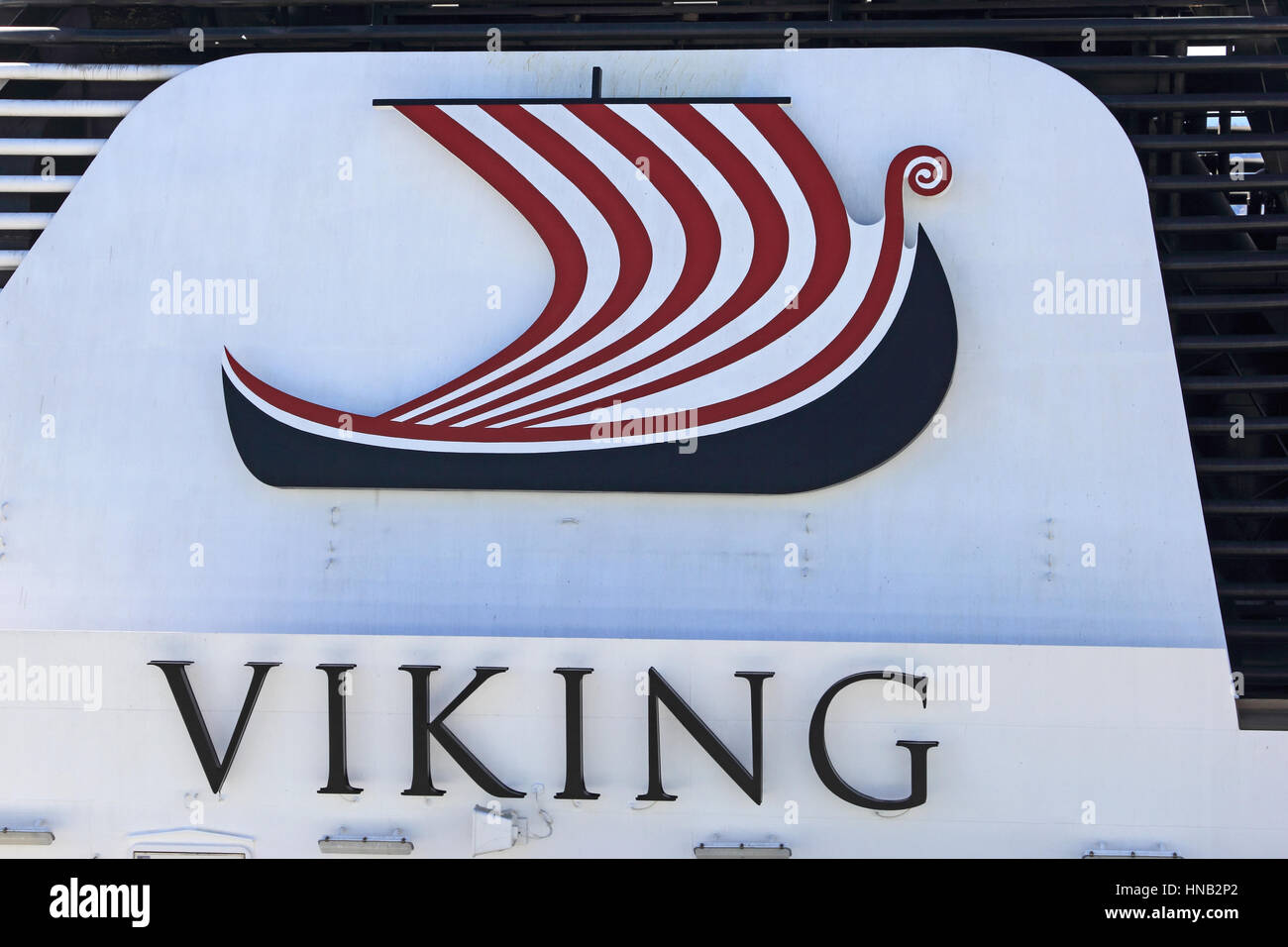 Viking Cruises Logo auf der Viking Star Kreuzfahrtschiff. Stockfoto