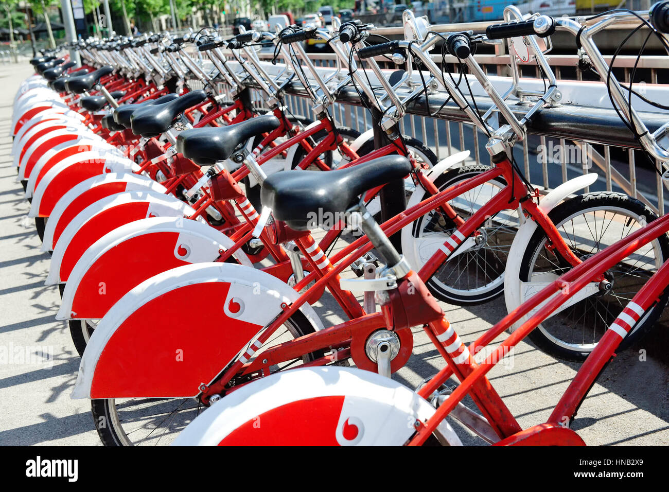 Fahrrad-Parken-sharing-Station in Barcelona, Spanien, Europa Stockfoto