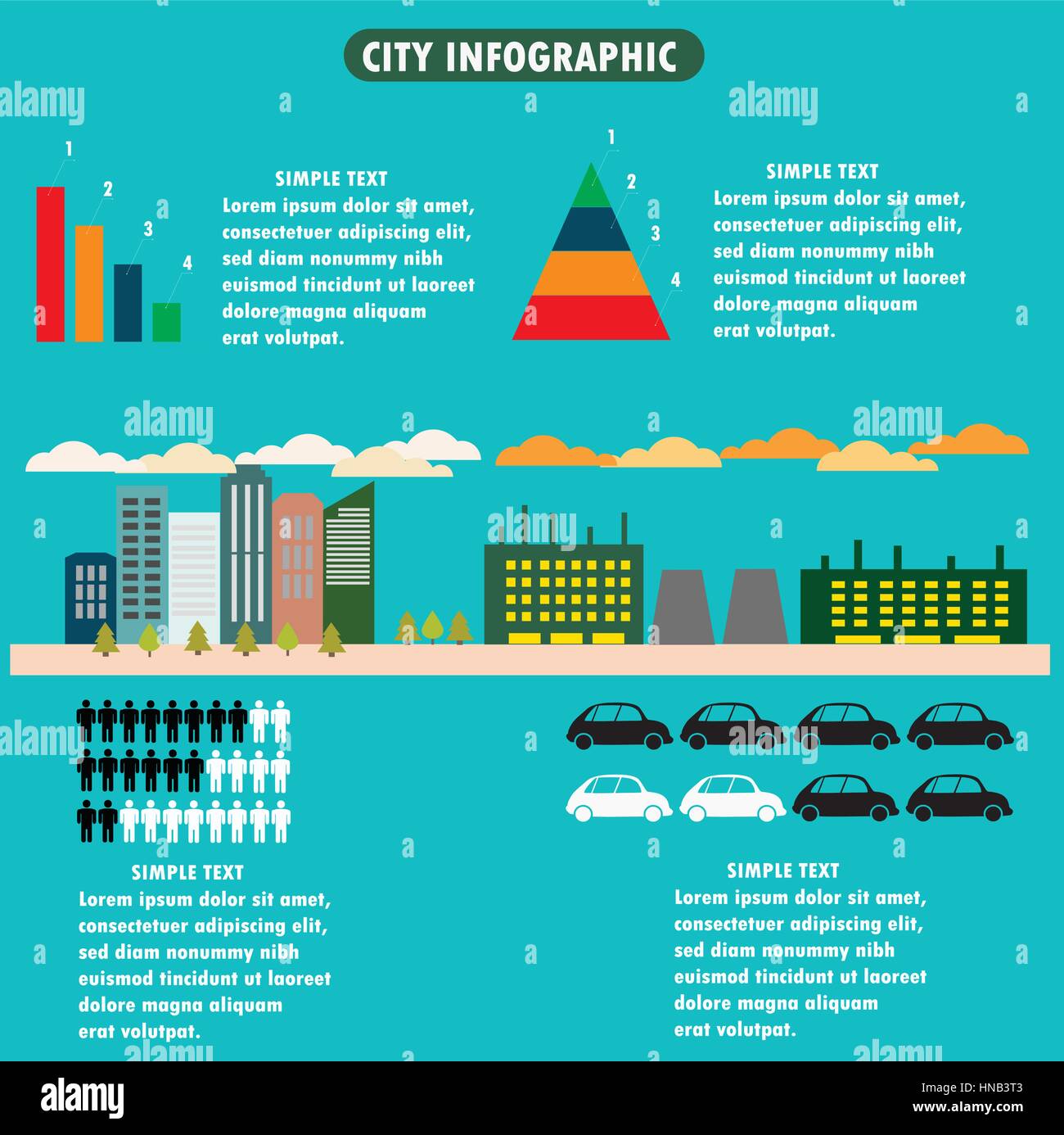 Stadt-Infografiken - flaches Designlayout mit Symbolen, Grafiken und Design-Elemente Stock Vektor