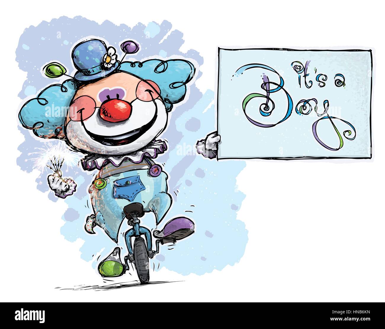 Cartoon/künstlerische Darstellung eines Clowns auf Unicle halten es ist eine junge Karte Stock Vektor