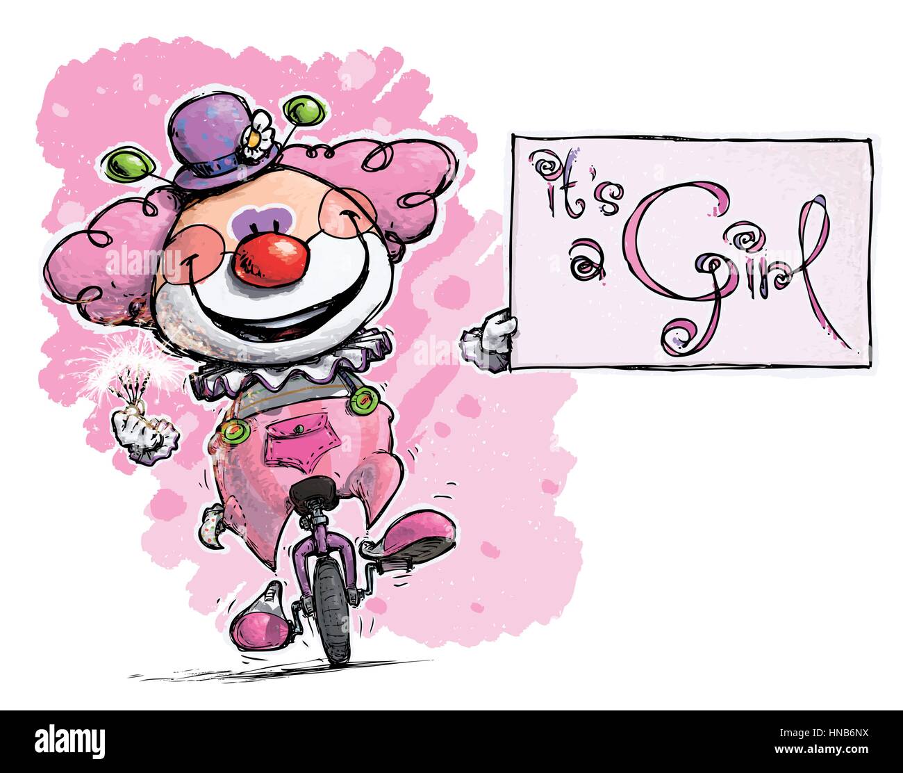 Cartoon/künstlerische Darstellung eines Clowns auf Unicle halten es ist ein Mädchen-Karte Stock Vektor