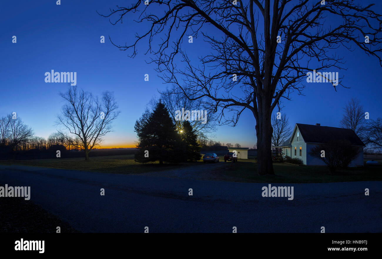 Land Landhaus Sunrise, Indiana, USA Stockfoto