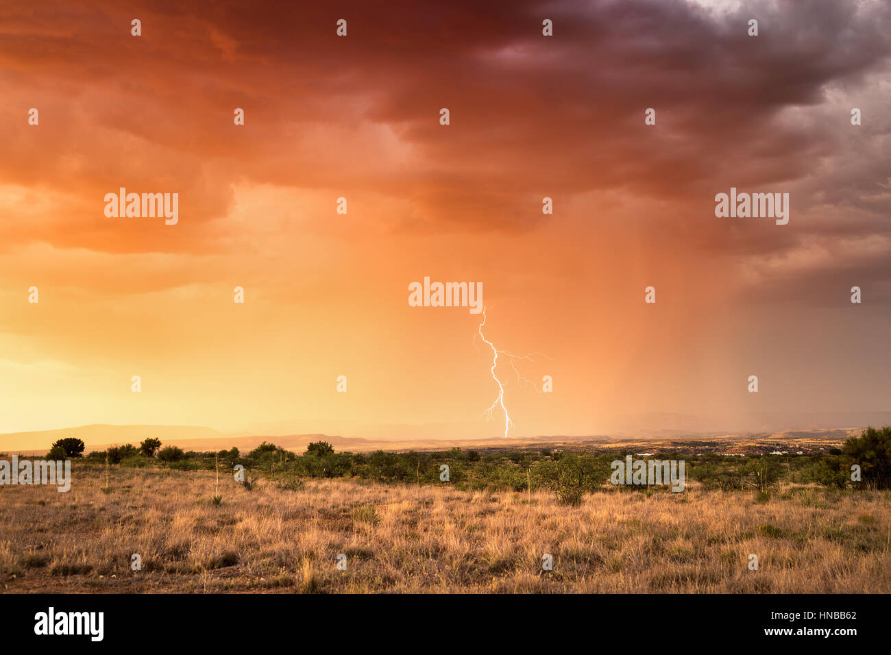 Sonnenuntergang Blitzschlag aus einem Sommergewitter in Cottonwood, Arizona Stockfoto