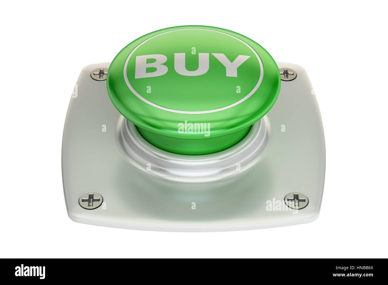 Kaufen Sie grüne Taste, 3D-Rendering isolierten auf weißen Hintergrund Stockfoto