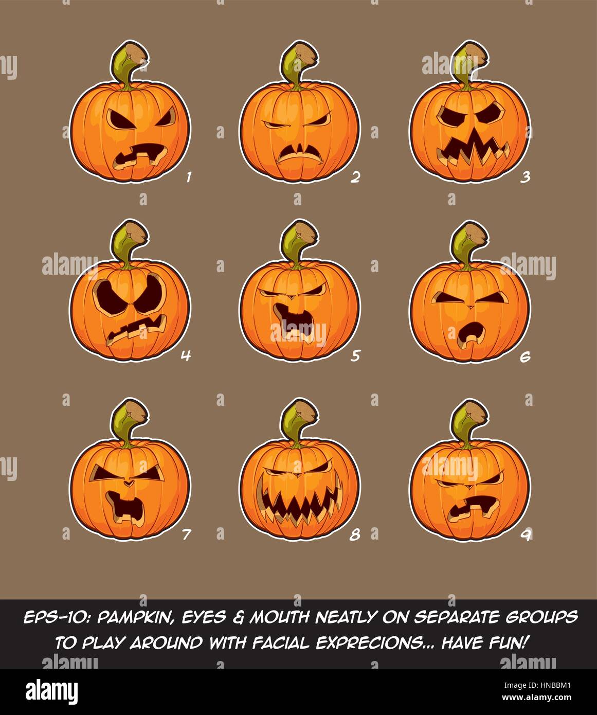 Vektor Icons Von Jack O Lantern In 9 Bose Ausdrucken Jeder Ausdruck Auf Separaten Layer Kurbis Augen Mund Auf Getrennte Gruppen Fur Weitere Explora Stock Vektorgrafik Alamy
