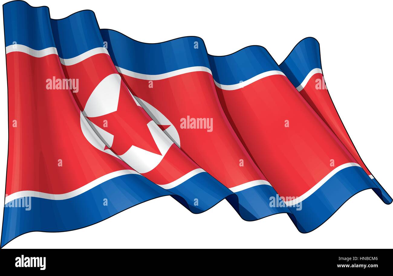 Vektor-Illustration einer winkenden nordkoreanischer Flagge. Alle Elemente übersichtlich organisiert. Linien, Schattierungen & Flagge Farben auf verschiedenen Ebenen für die einfache Bearbeitung. Stock Vektor