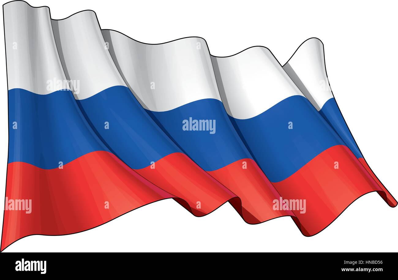 Vektor-Illustration einer wehenden russischen Flagge. Alle Elemente übersichtlich organisiert. Linien, Schattierungen & Flagge Farben auf verschiedenen Ebenen für die einfache Bearbeitung. Stock Vektor