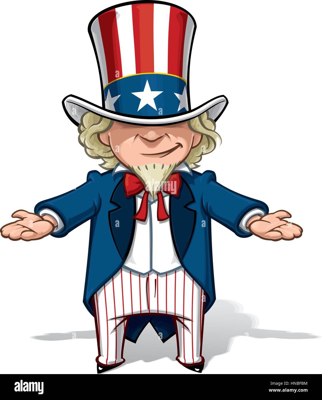 Clean-Cut, Übersicht Cartoon Illustration von Onkel Sam diskutieren mit den Händen zu öffnen. Stock Vektor