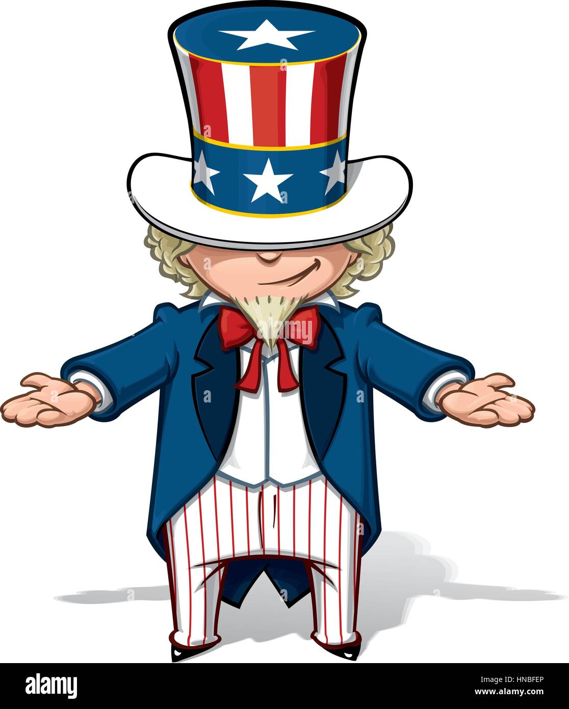 Clean-Cut, Übersicht Cartoon Illustration von Uncle Sam zeigt mit seinen Händen. Stock Vektor