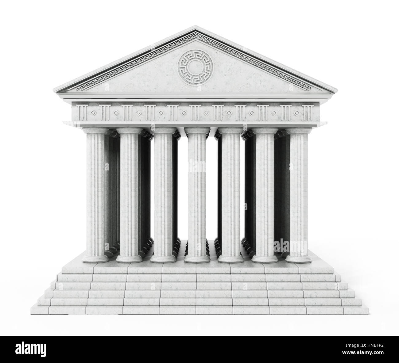 Alte griechische Tempel isoliert auf weißem Hintergrund. 3D Illustration. Stockfoto