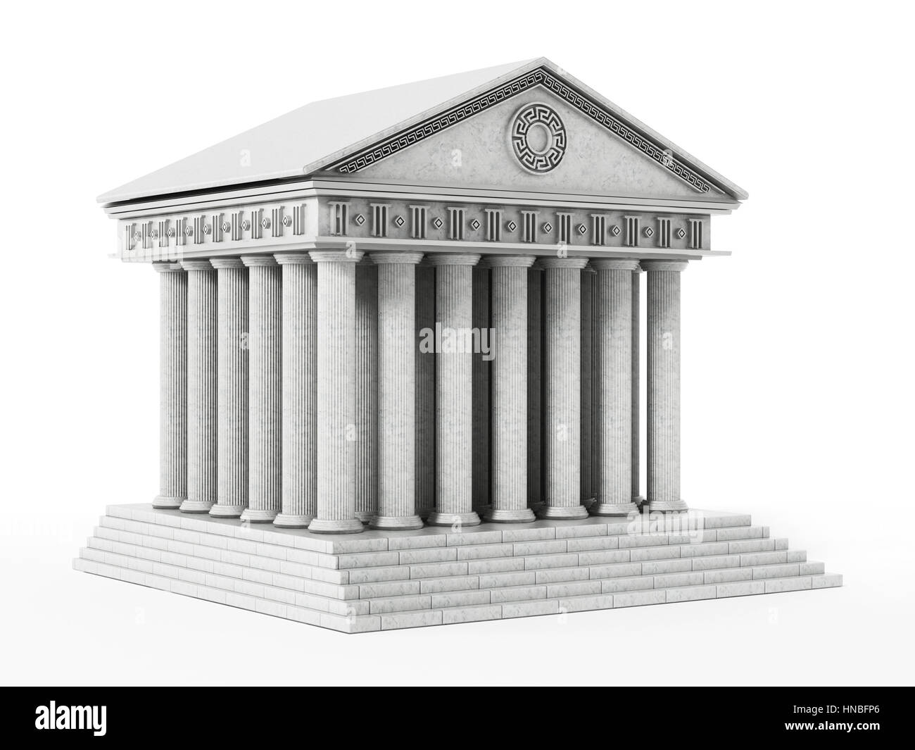 Alte griechische Tempel isoliert auf weißem Hintergrund. 3D Illustration. Stockfoto