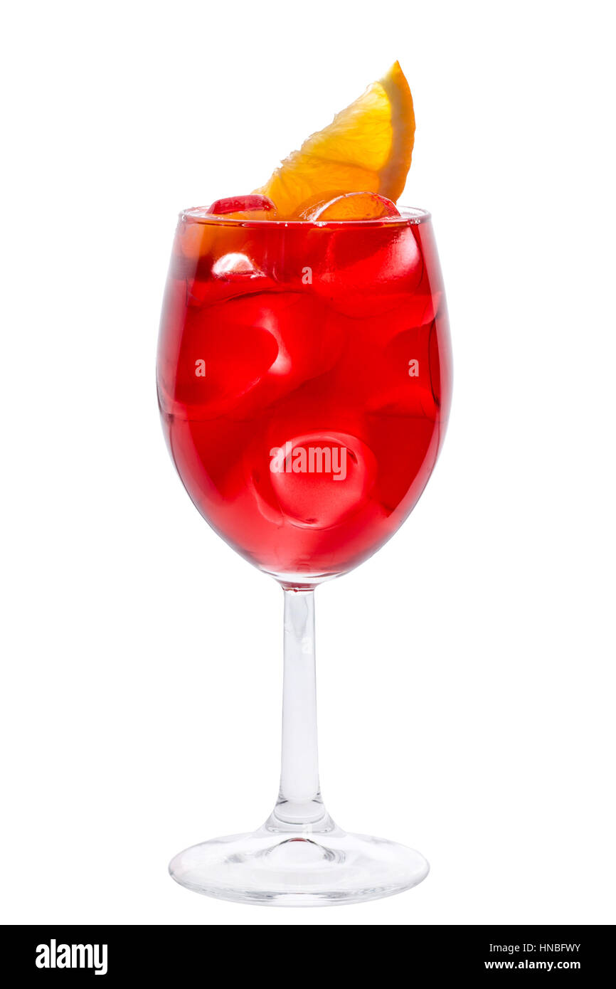 Weinglas mit roten Früchten Coctail Nahaufnahme Stockfoto