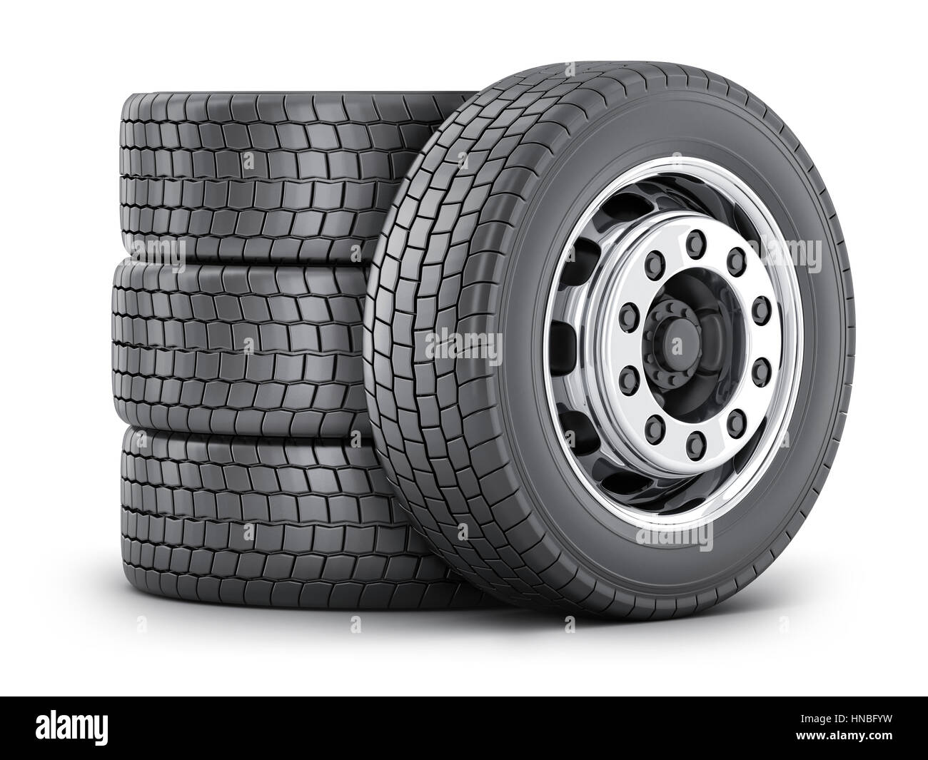 Vier LKW-Rad auf einem weißen Hintergrund. 3D Illustration (isoliert) Stockfoto