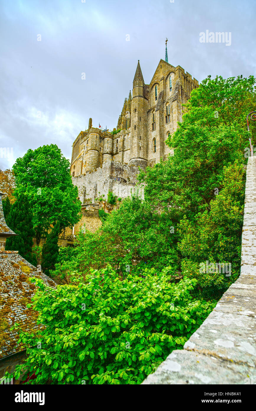 Mont Saint Michel Kloster Ansicht französischer Wahrzeichen. Normandie, Frankreich, Europa Stockfoto