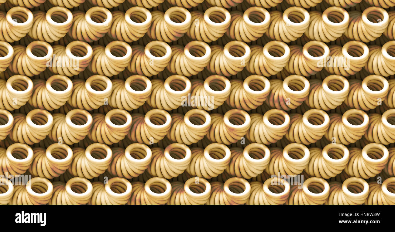 Beige abstrakt 3d Hintergrund-Muster aus seltsamen Rohr Objekte mit Grunge (nahtlos) Stockfoto