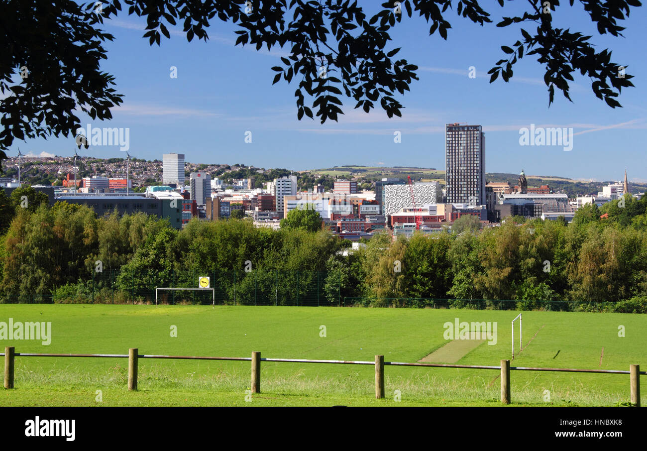 Land zu parken wir auf Urban Wälder über die Skyline von Sheffield, South Yorkshire, England, UK - Sommer 2016 Stockfoto