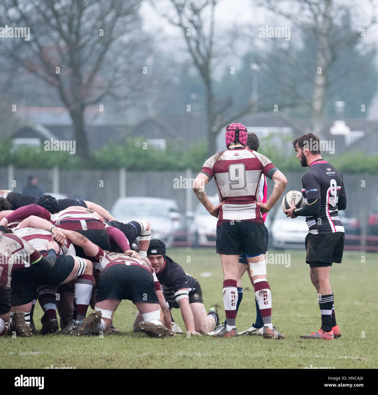 Brentwood, Essex, England. 11. Februar 2017. Thurrock RFC (5) spielt gegen Brentwood RFC] (29) Credit: Ian Davidson/Alamy Live News Stockfoto