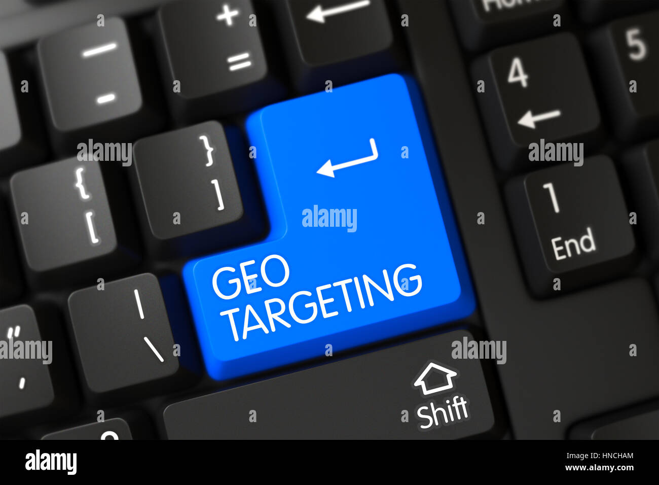 Geo-Targeting - schwarze Schlüssel. 3D. Stockfoto