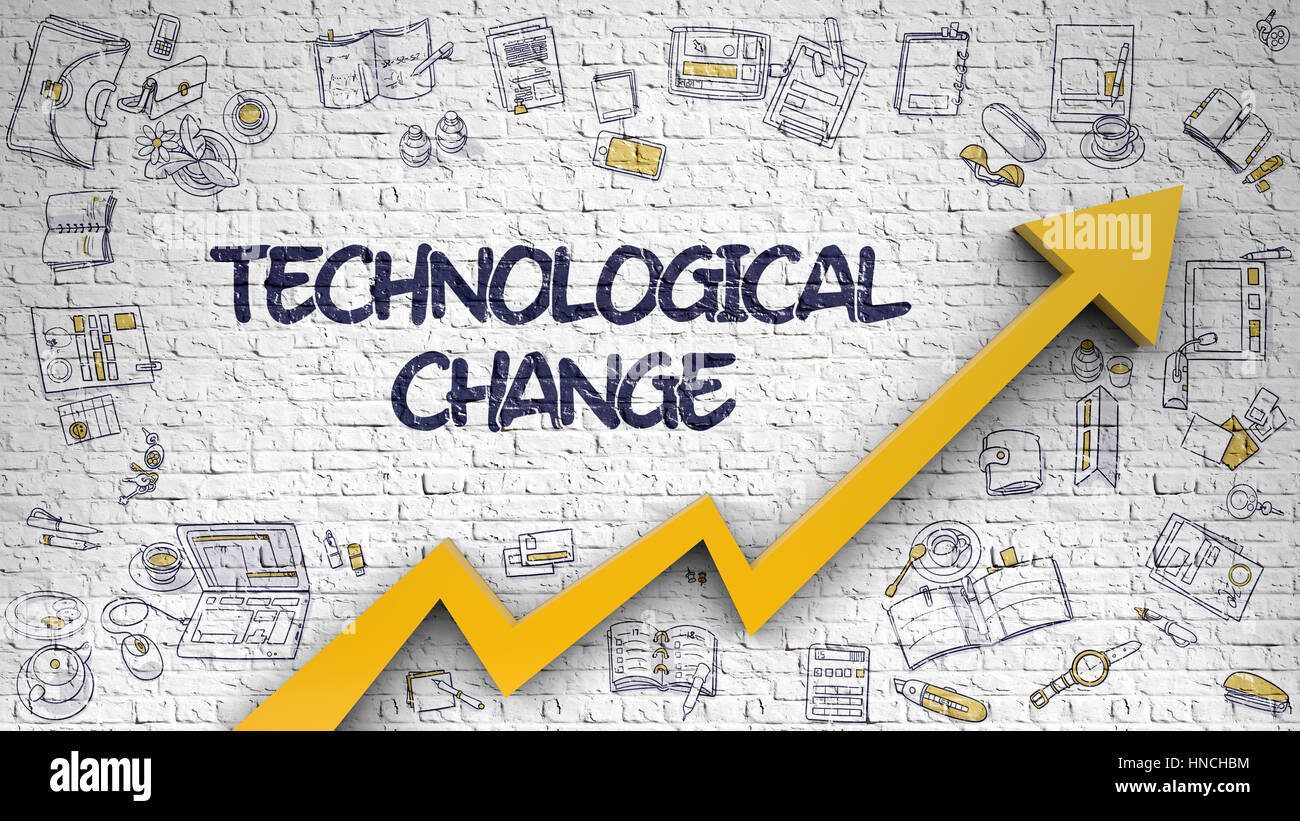 Technologischen Wandels auf weißen Brickwall gezeichnet. Stockfoto