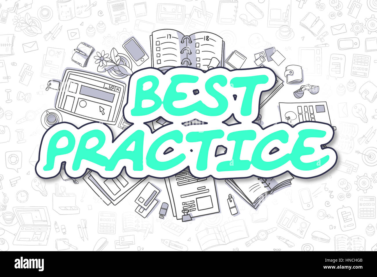 Best-Practice - Doodle grüne Wort. Business-Konzept. Stockfoto
