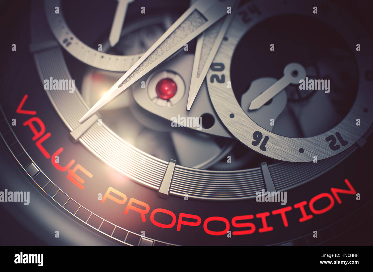 Value Proposition auf das elegante Uhrwerk. 3D. Stockfoto